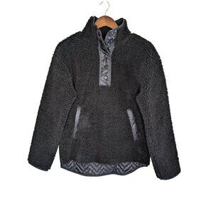 Athleta Cozy Sherpa 1/4 Snap Sweatshirt Size XS Black Teddy Fleece Pullover